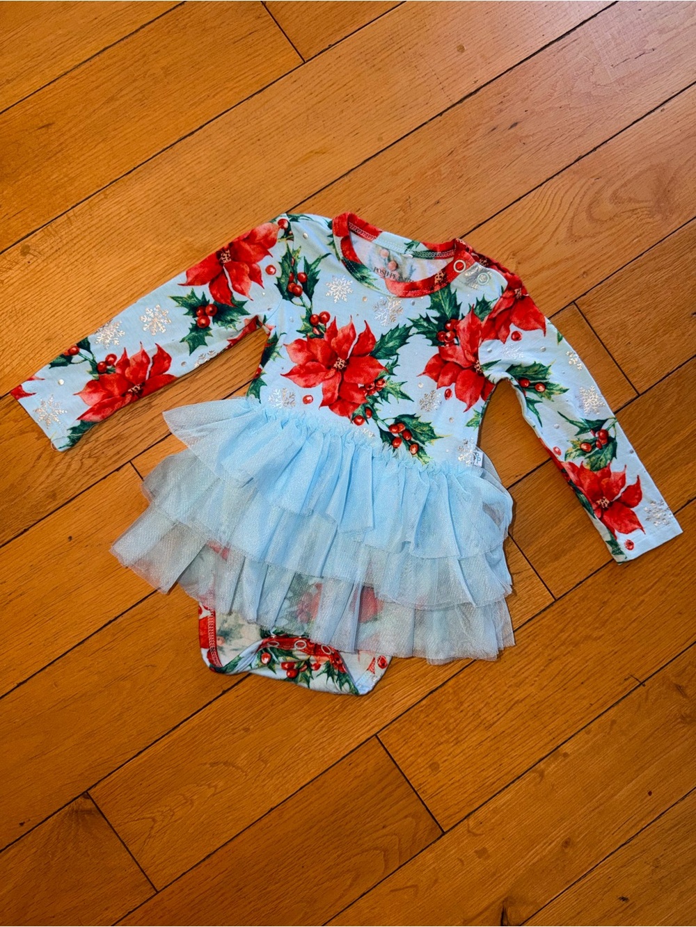 Posh Peanut Christmas Poinsettia Bamboo Tutu Bodysuit - 3-6M